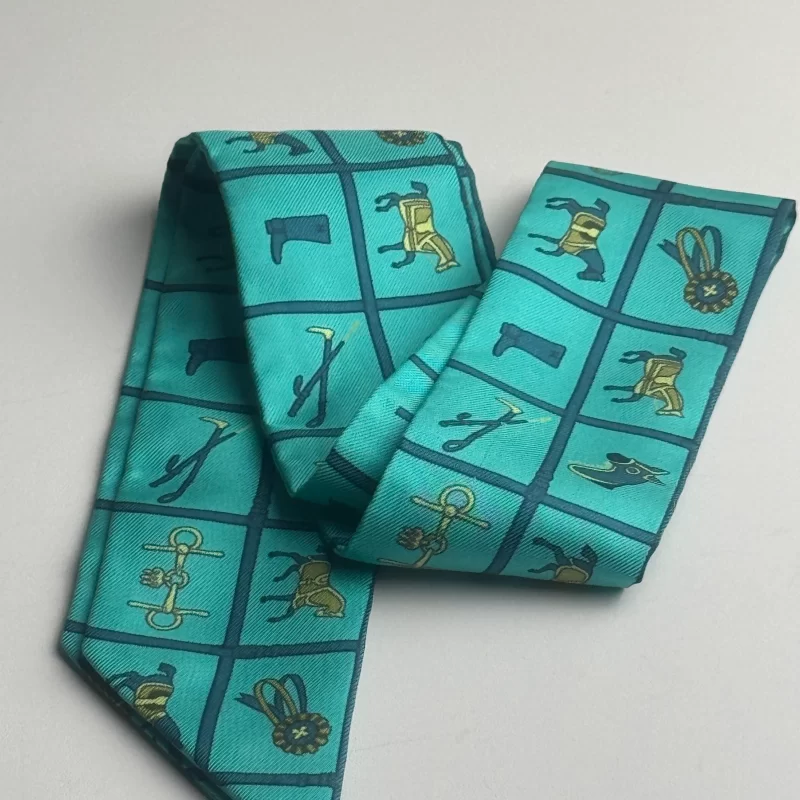 Pre Owned Hermes Leopard Horse Printed Turquoise Twilly