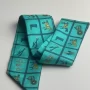 Pre Owned Hermes Leopard Horse Printed Turquoise Twilly