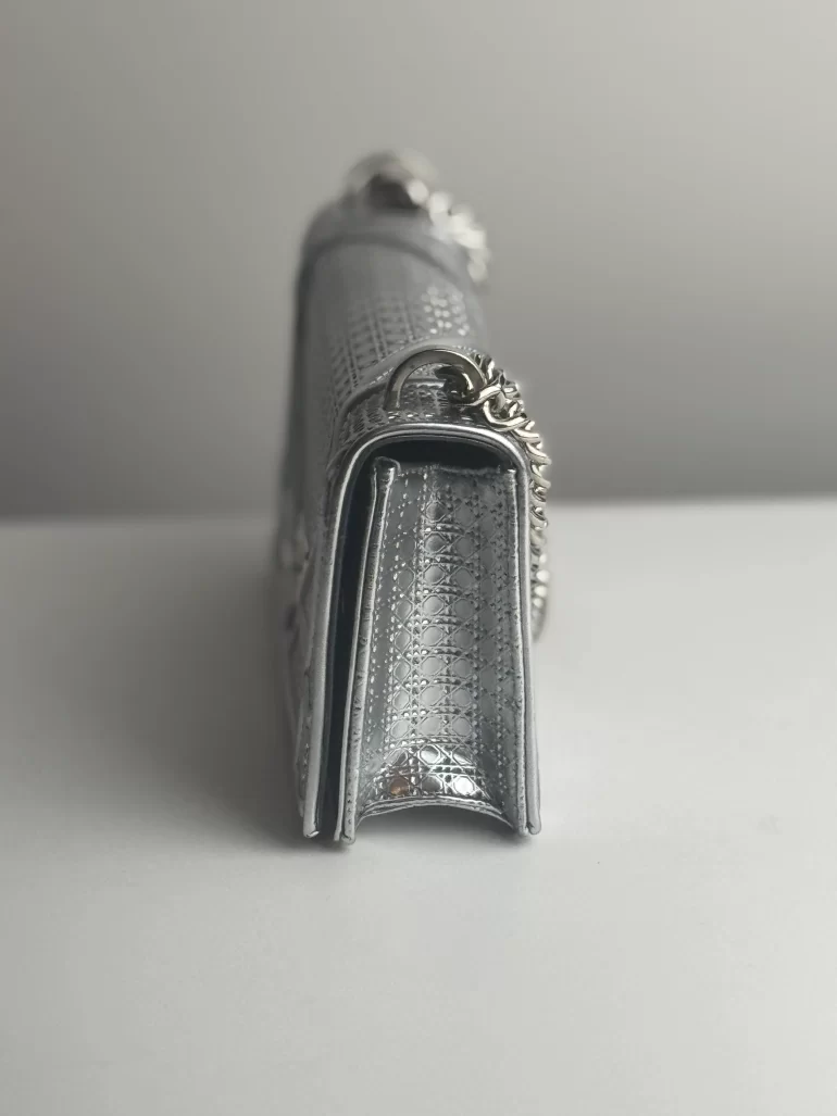 Pre Owned Christian Dior Cannage Diorama Small Silver Patent Leather