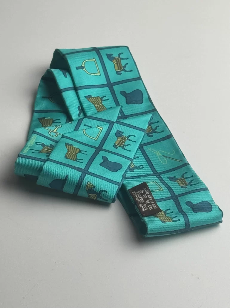 Pre Owned Hermes Leopard Horse Printed Turquoise Twilly