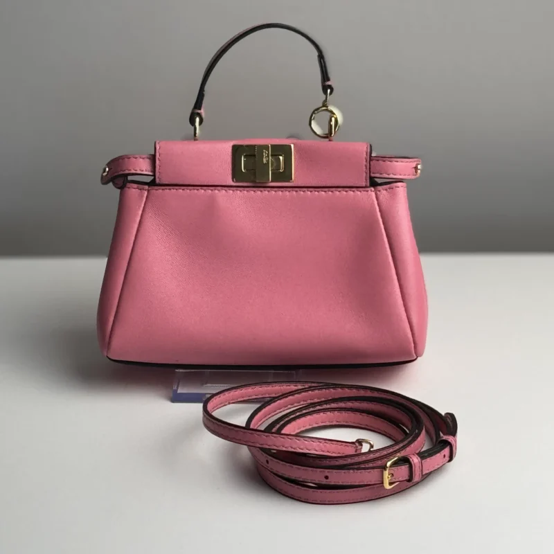 Pre Owned Fendi Shiny Nappa Micro Peekaboo Mini Pocket Crossbody Bag