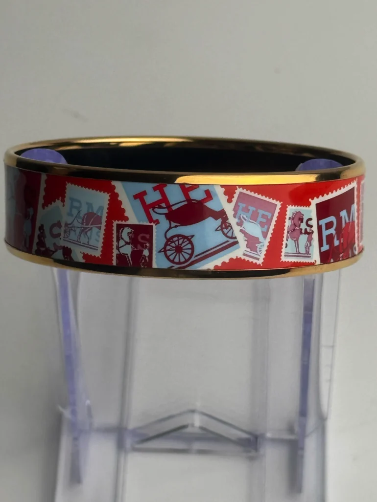 Pre Owned Hermes Enamel Postage Stamp Bangle
