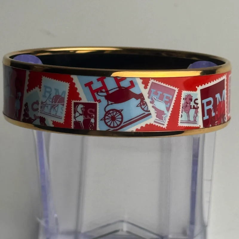 Pre Owned Hermes Enamel Postage Stamp Bangle