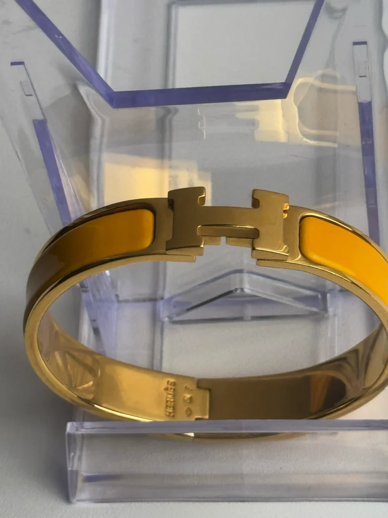 Pre Owned Hermes Enamel Narrow Clic Clac H Bracelet GM Soleil