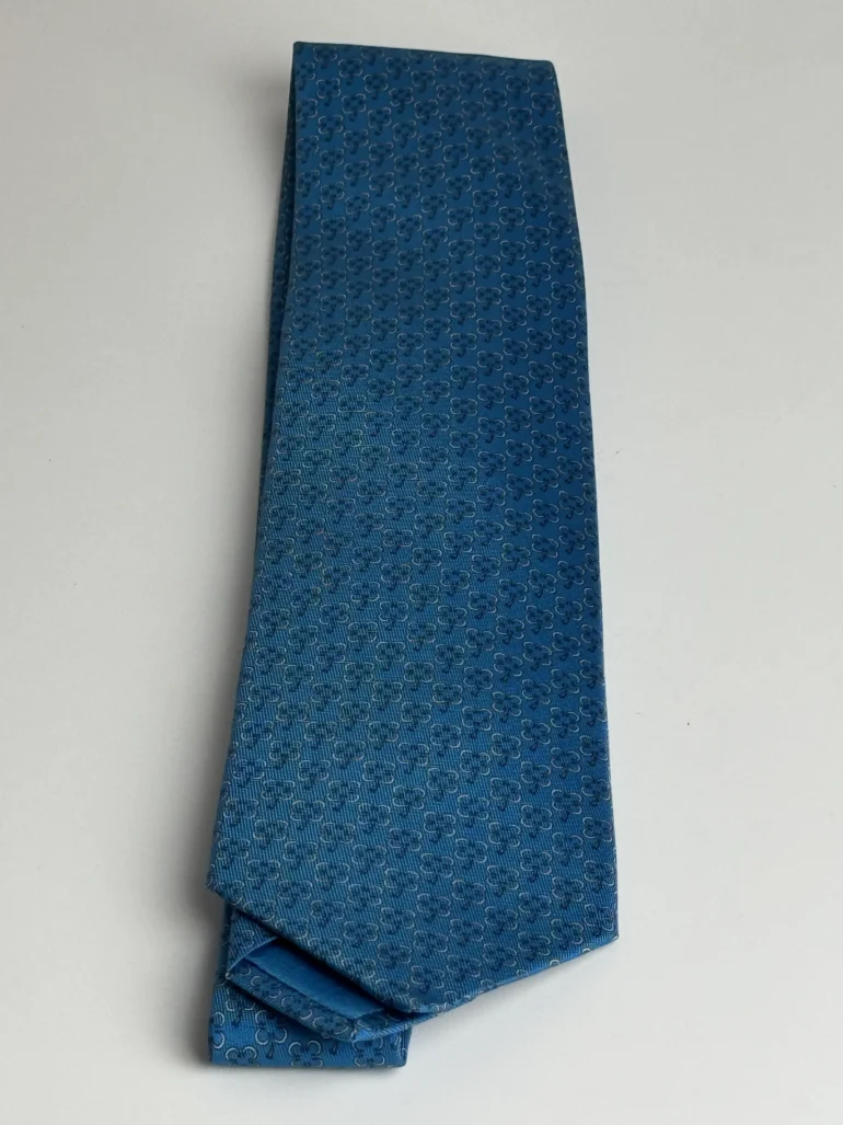 Pre Owned Hermes Blue Silk Tie