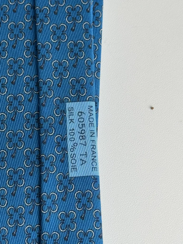 Pre Owned Hermes Blue Silk Tie