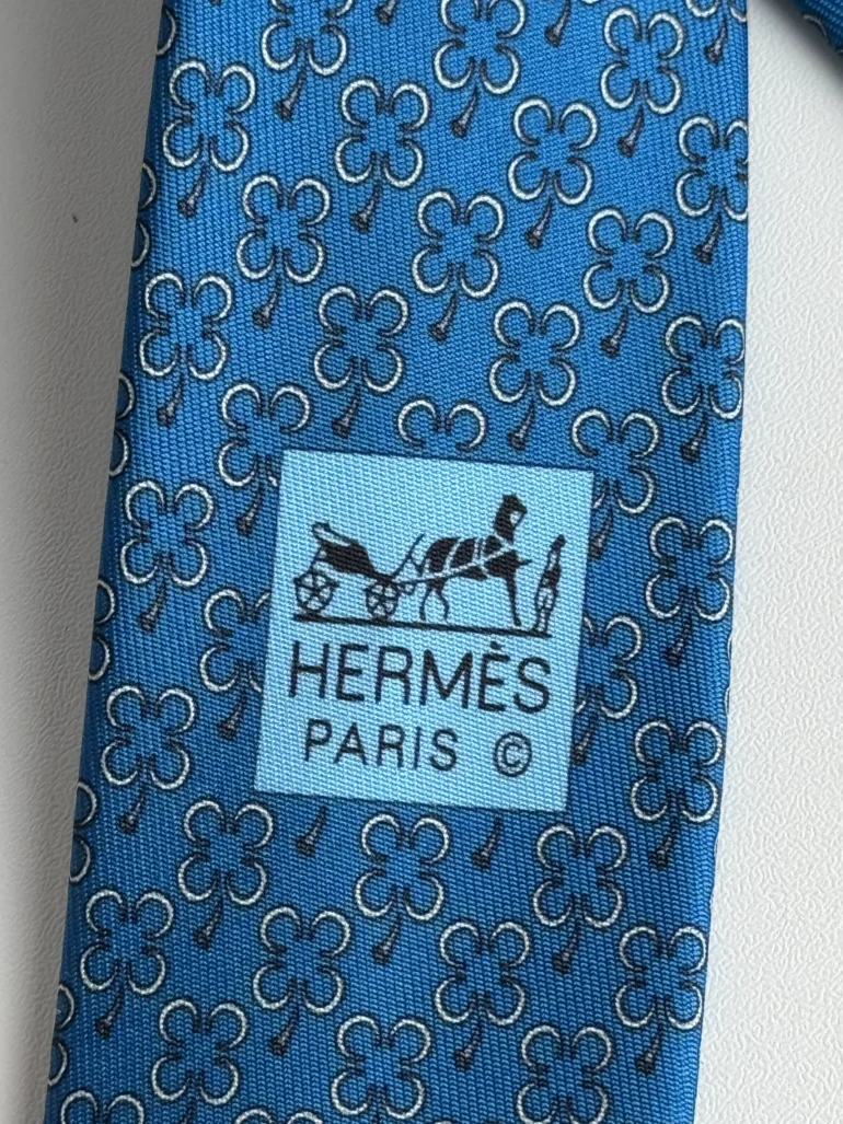 Pre Owned Hermes Blue Silk Tie