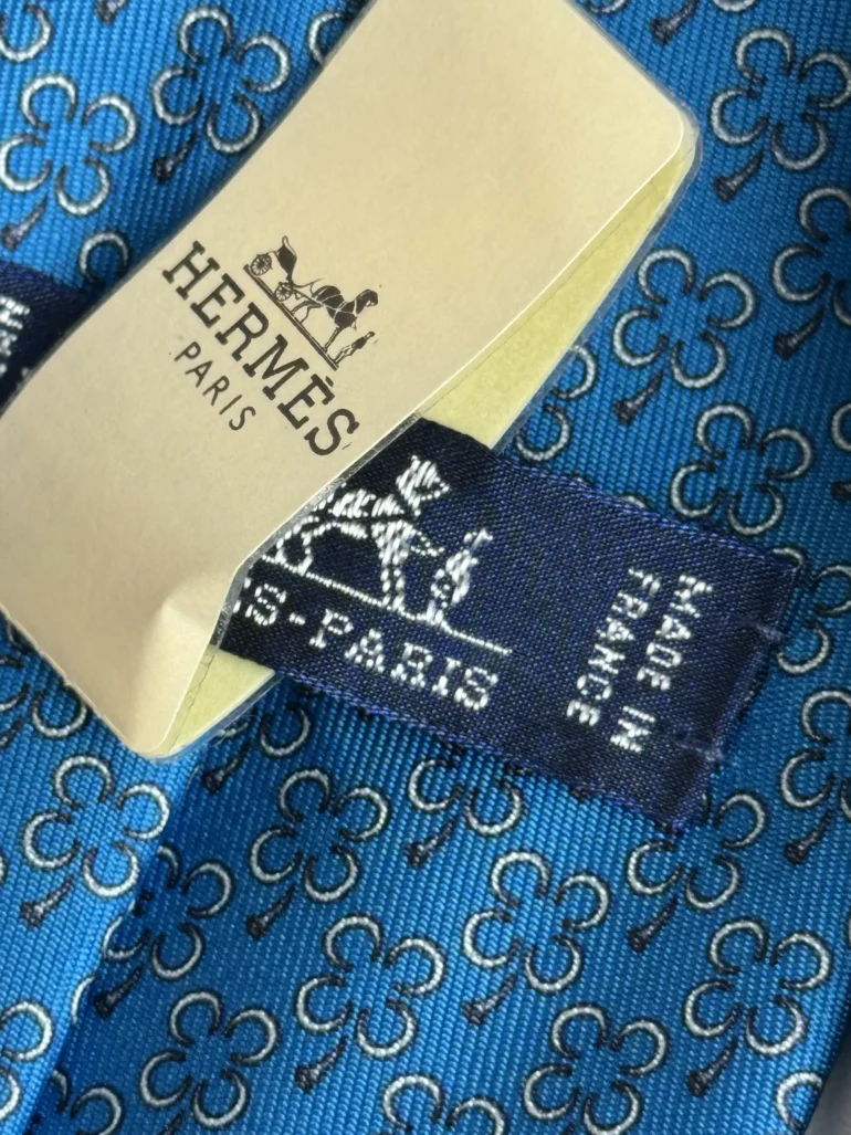 Pre Owned Hermes Blue Silk Tie