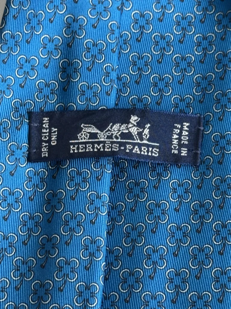 Pre Owned Hermes Blue Silk Tie