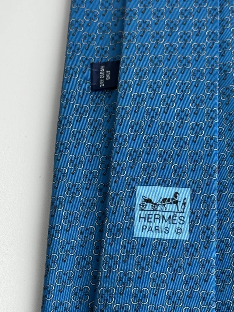 Pre Owned Hermes Blue Silk Tie