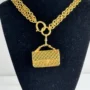 Pre Owned Chanel Multi Strand Matelasse Flap Bag Pendant Necklace 24k Gold Plated
