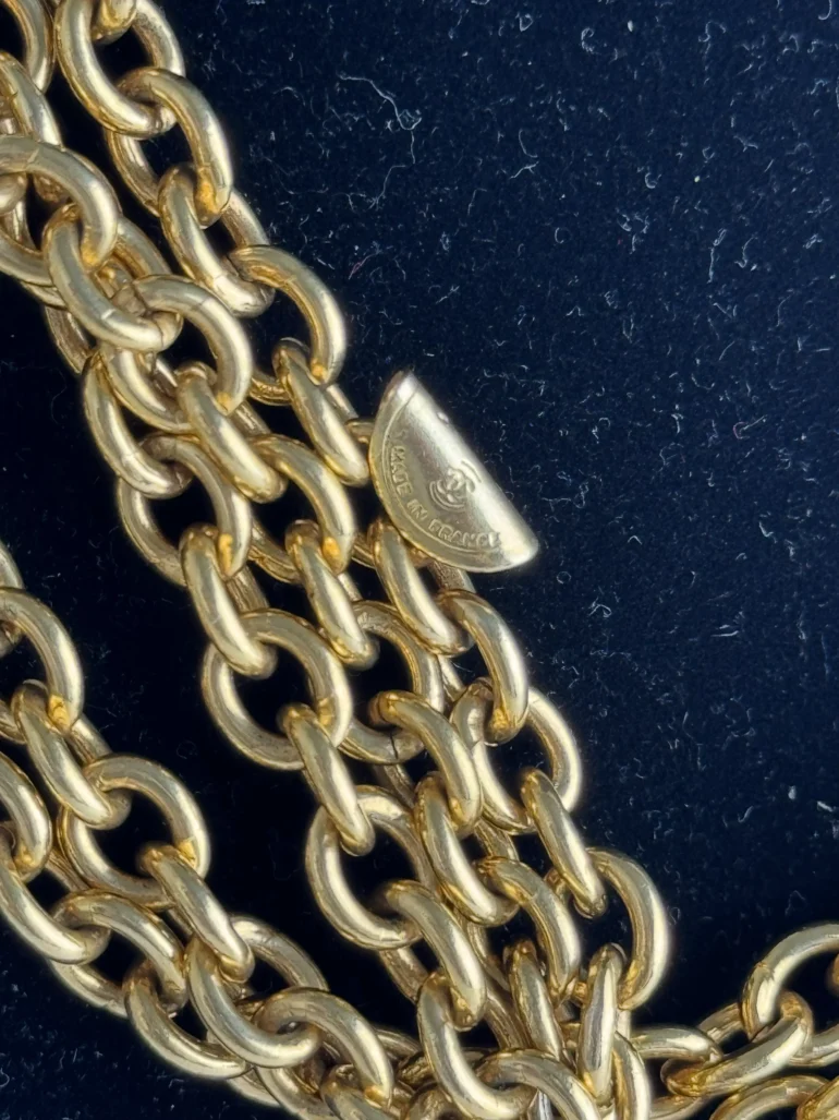 Pre Owned Chanel Multi Strand Matelasse Flap Bag Pendant Necklace 24k Gold Plated