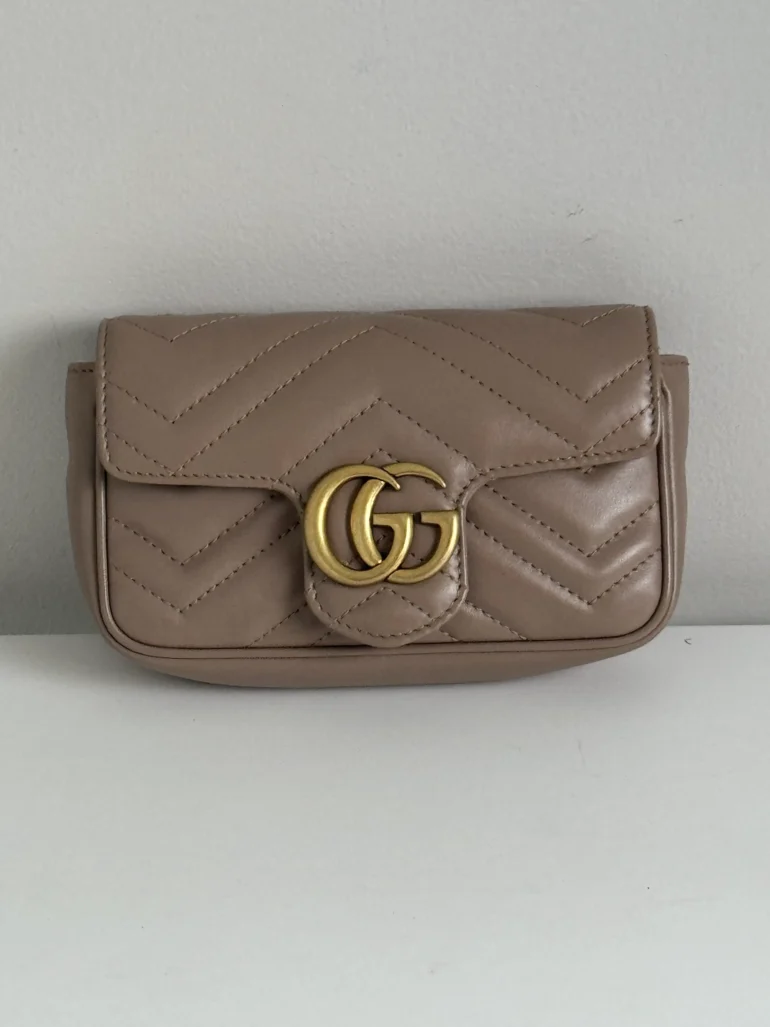 Pre Owned Gucci GG Super Mini Marmont Shoulder Bag Porcelain Rose
