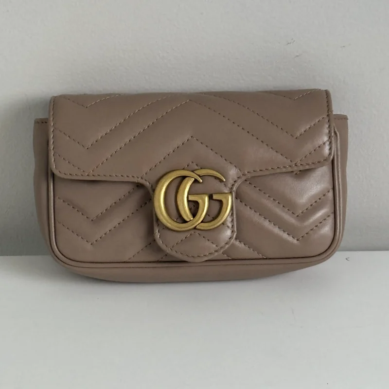 Pre Owned Gucci GG Super Mini Marmont Shoulder Bag Porcelain Rose