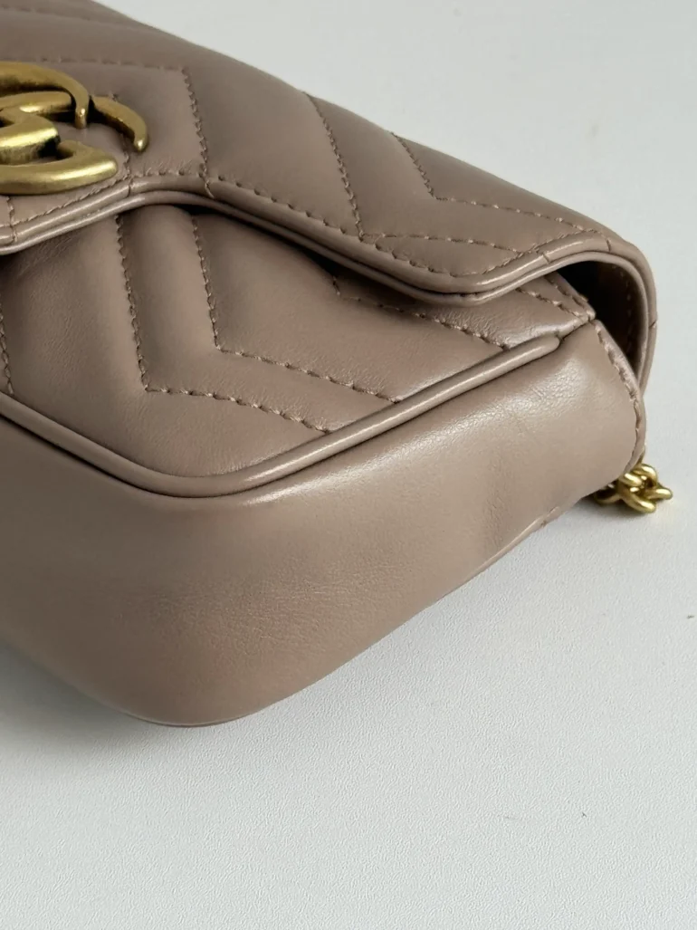 Pre Owned Gucci GG Super Mini Marmont Shoulder Bag Porcelain Rose