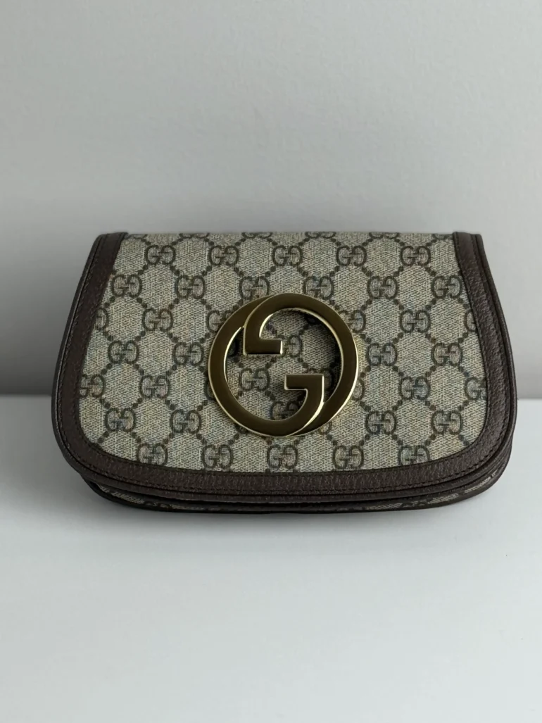 Pre Owned GG Supreme Monogram Textured Calfskin Blondie Belt Bag with Gold Logo, Condition