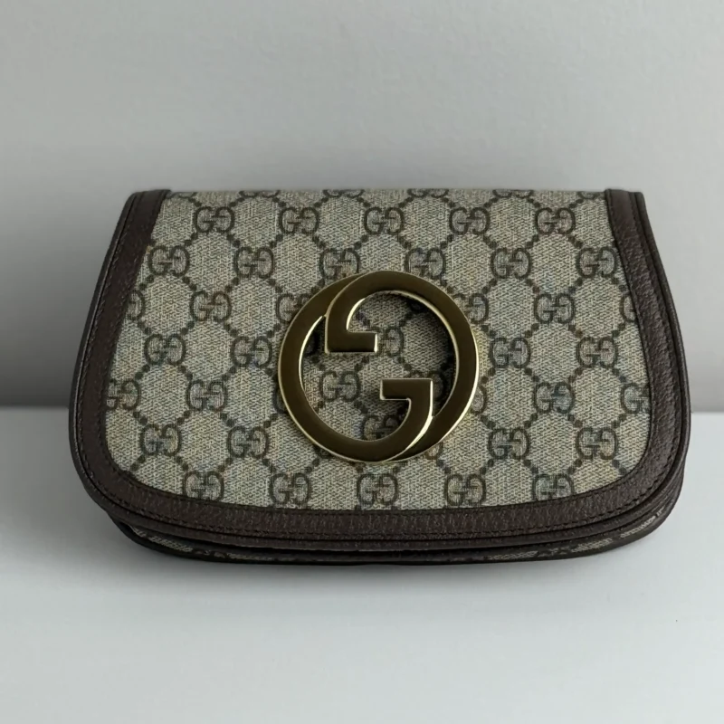 Pre Owned GG Supreme Monogram Textured Calfskin Blondie Belt Bag with Gold Logo, Condition