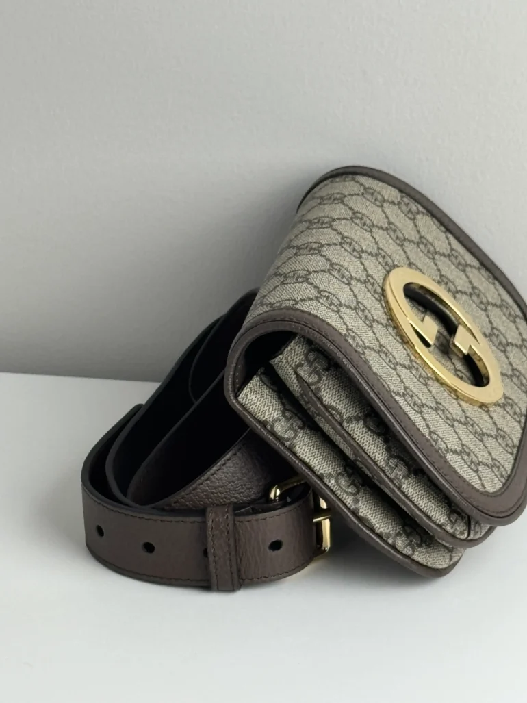 Pre Owned GG Supreme Monogram Textured Calfskin Blondie Belt Bag with Gold Logo, Condition