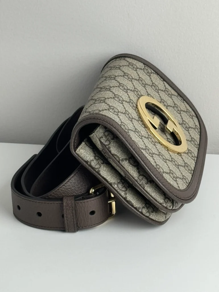 Pre Owned GG Supreme Monogram Textured Calfskin Blondie Belt Bag with Gold Logo, Condition