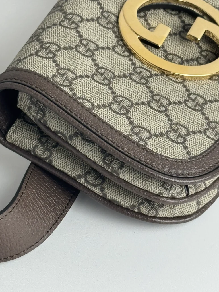 Pre Owned GG Supreme Monogram Textured Calfskin Blondie Belt Bag with Gold Logo, Condition