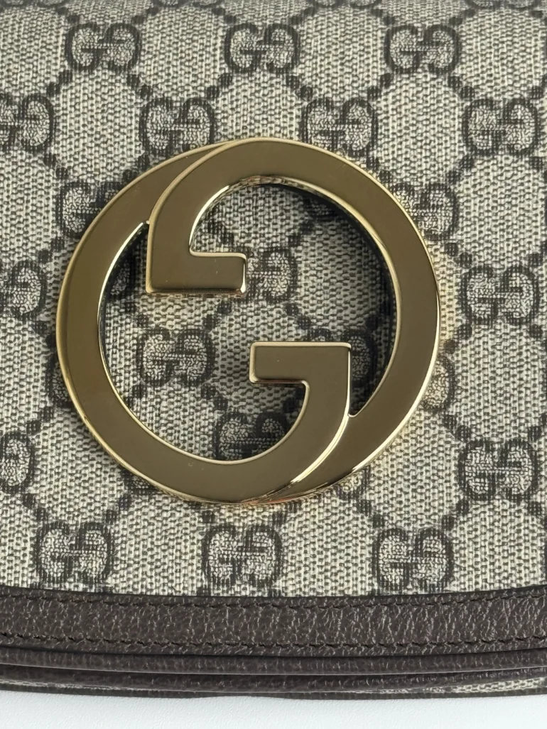 Pre Owned GG Supreme Monogram Textured Calfskin Blondie Belt Bag with Gold Logo, Condition