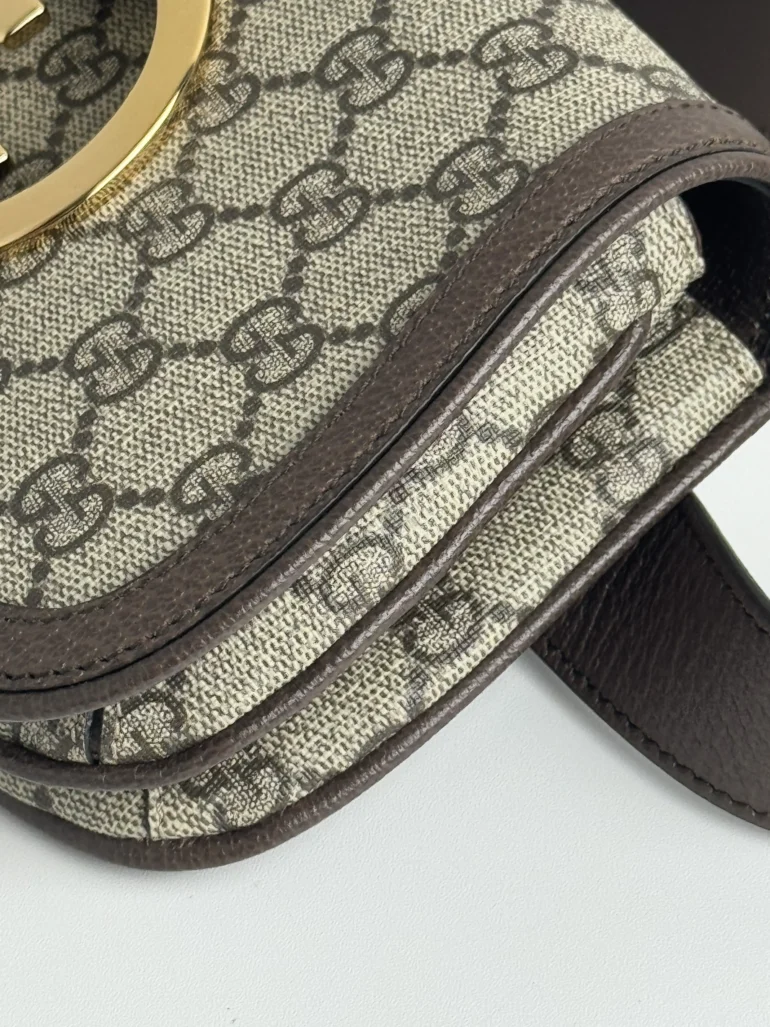 Pre Owned GG Supreme Monogram Textured Calfskin Blondie Belt Bag with Gold Logo, Condition