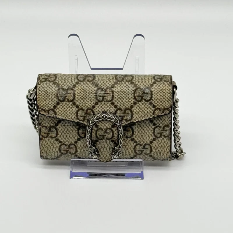 Pre Owned Gucci GG Supreme Monogram Dionysus Coin Purse Taupe