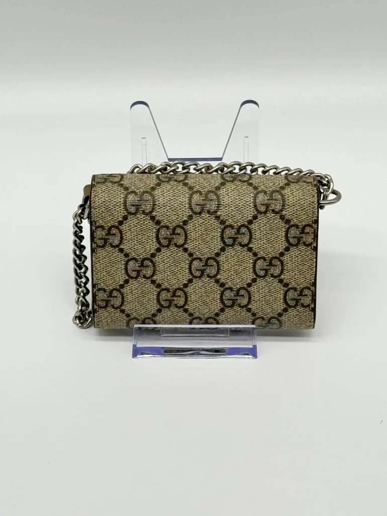 Pre Owned Gucci GG Supreme Monogram Dionysus Coin Purse Taupe