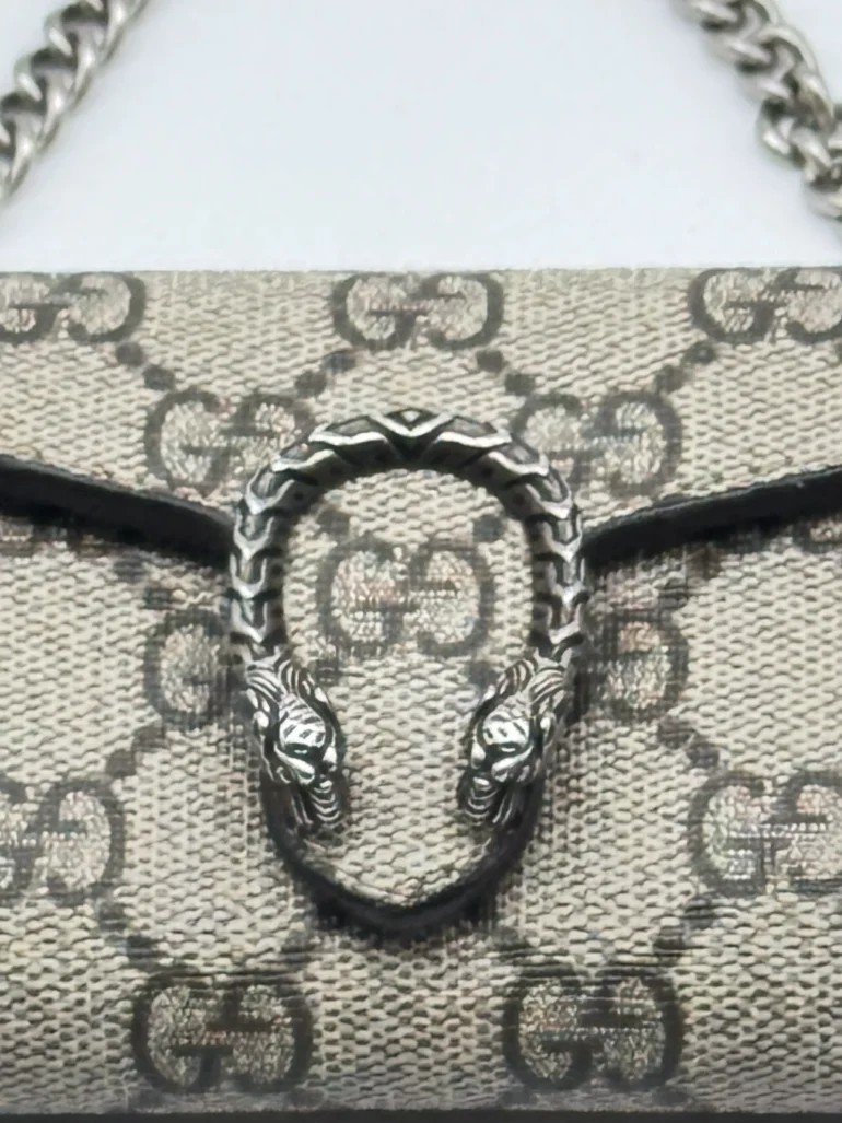 Pre Owned Gucci GG Supreme Monogram Dionysus Coin Purse Taupe