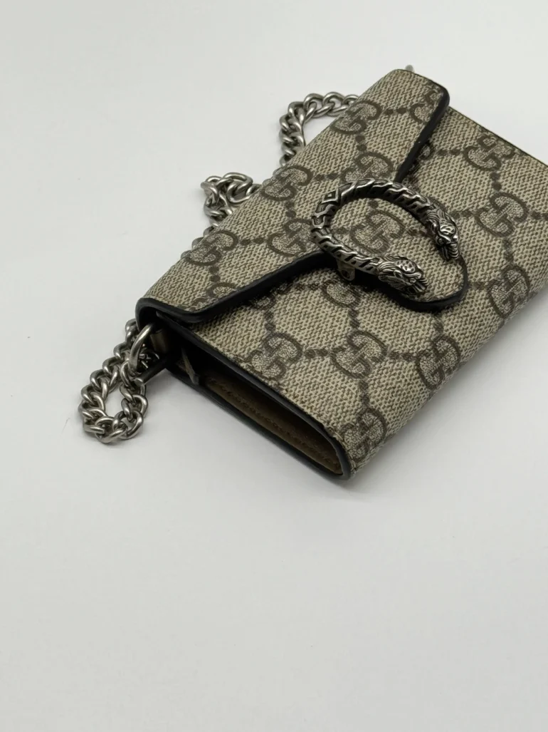 Pre Owned Gucci GG Supreme Monogram Dionysus Coin Purse Taupe