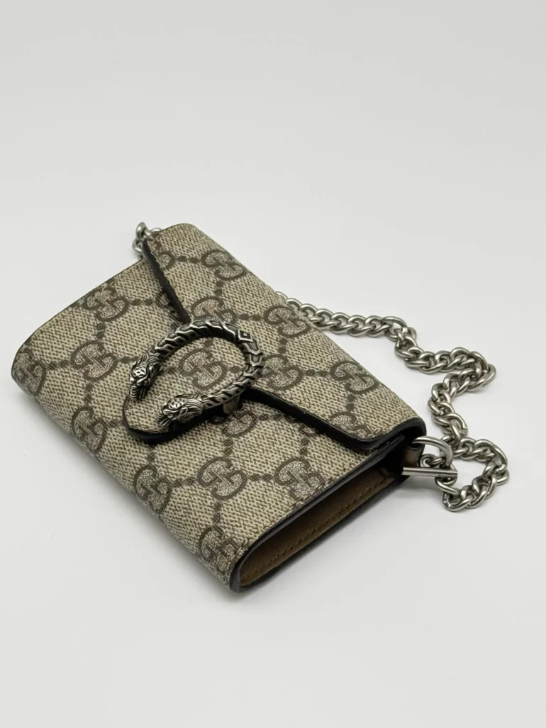Pre Owned Gucci GG Supreme Monogram Dionysus Coin Purse Taupe