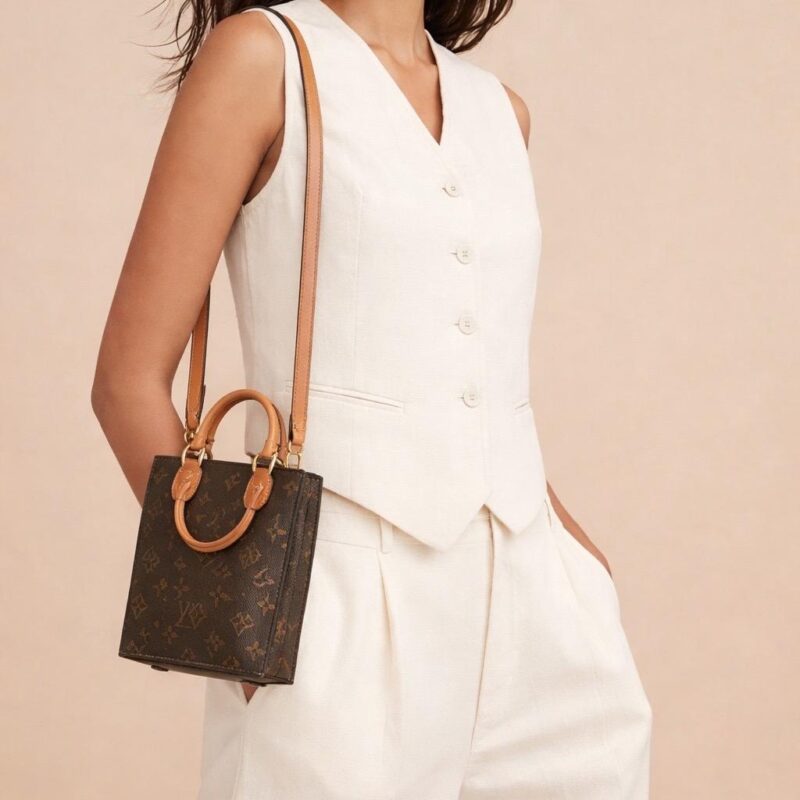 Pre Owned Louis Vuitton Petit Sac Plat Monogram Crossbody Tote