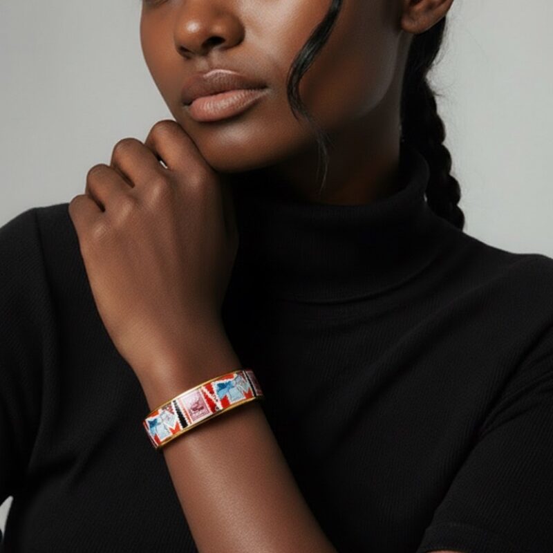 Pre Owned Hermes Enamel Postage Stamp Bangle