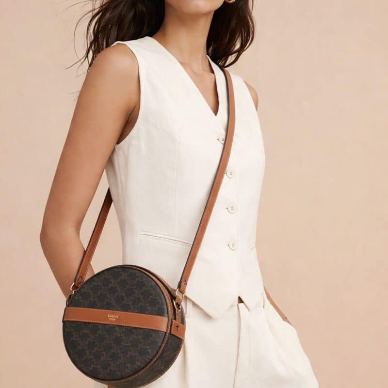 Pre Owned CELINE Leather Crossbody Bag Triomphe Round Crossbody Bag