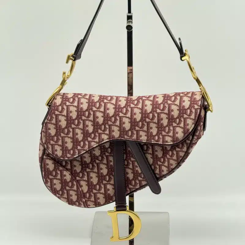 Pre-owned Christian Dior Canvas Shoulder Bags Oblique Saddle Bag Burgundy