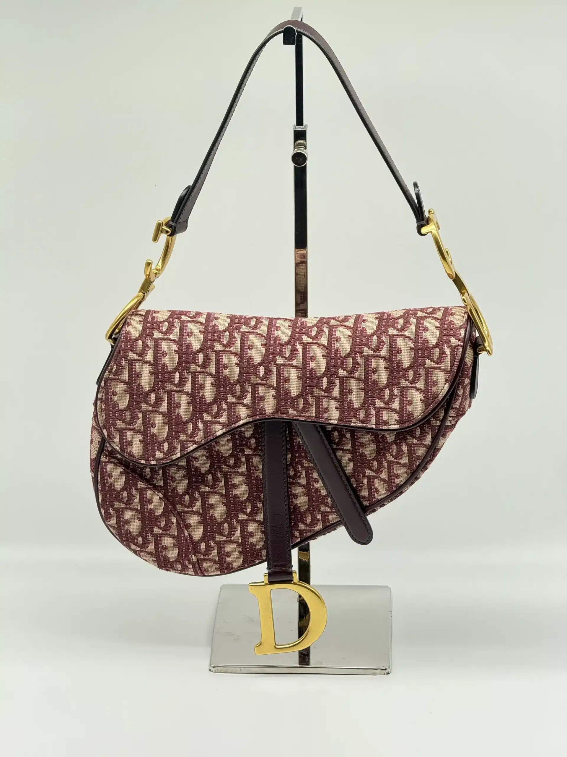 Pre-owned Christian Dior Canvas Shoulder Bags Oblique Saddle Bag Burgundy