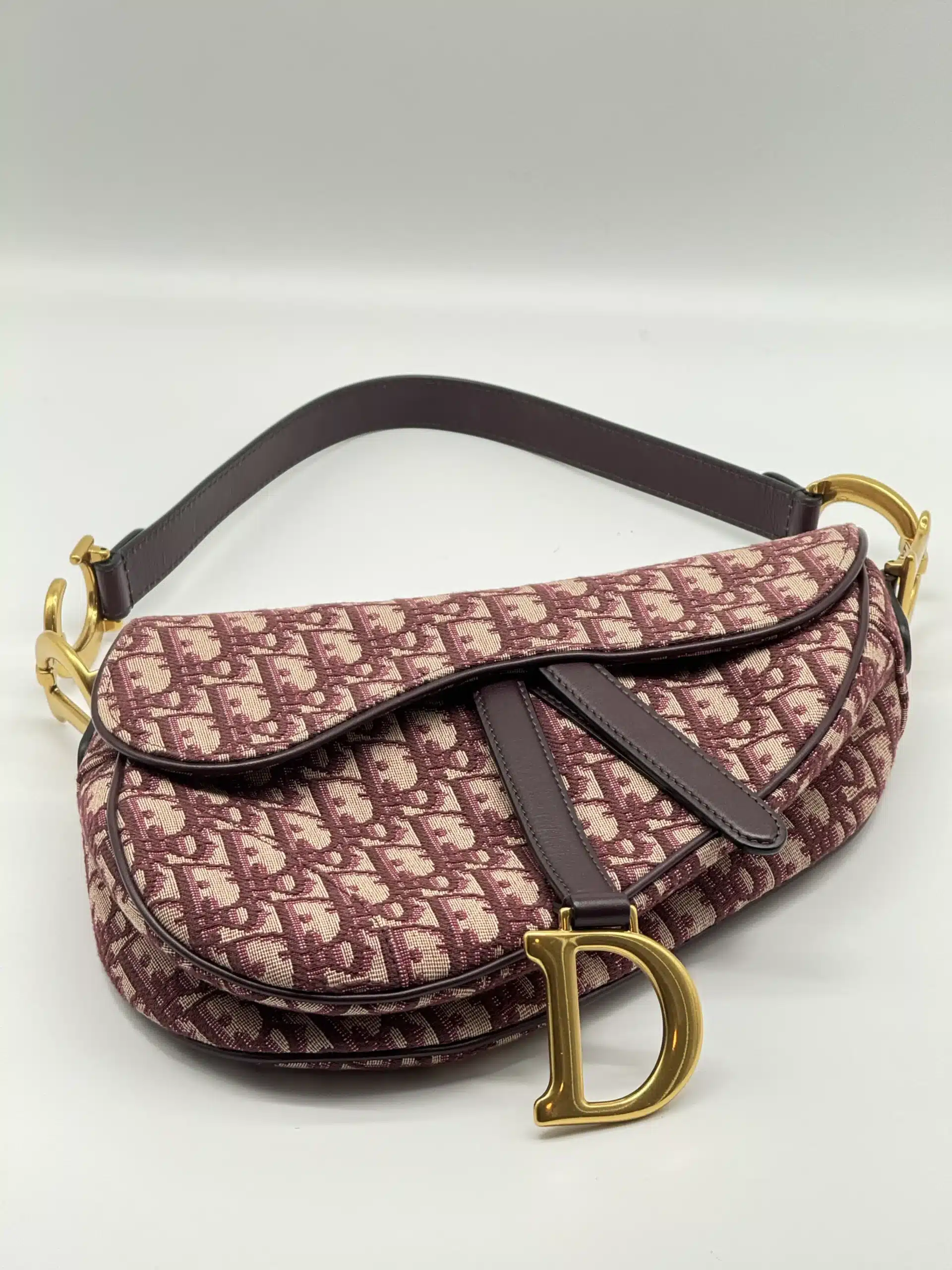 Pre-owned Christian Dior Canvas Shoulder Bags Oblique Saddle Bag Burgundy