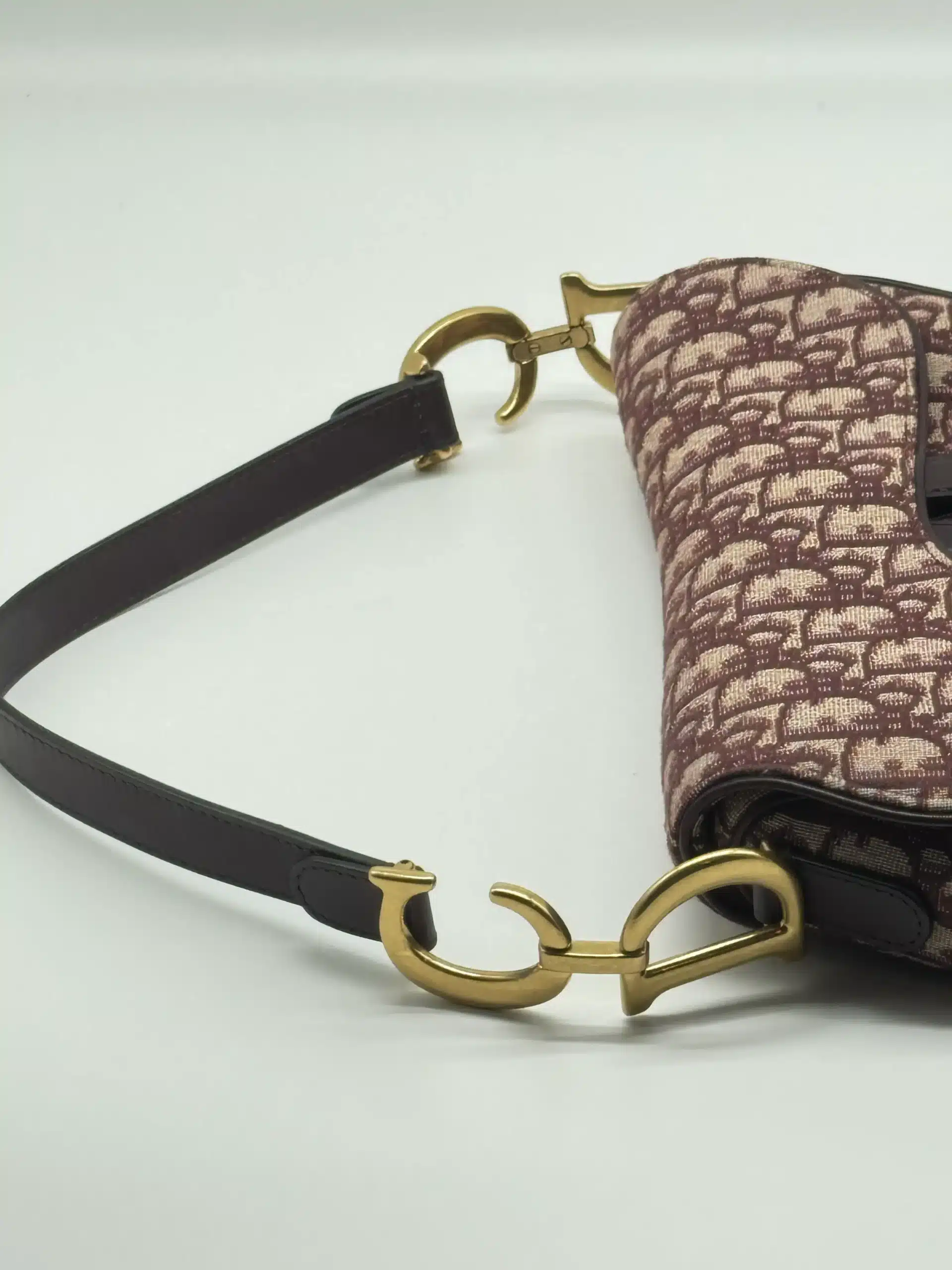 Pre-owned Christian Dior Canvas Shoulder Bags Oblique Saddle Bag Burgundy