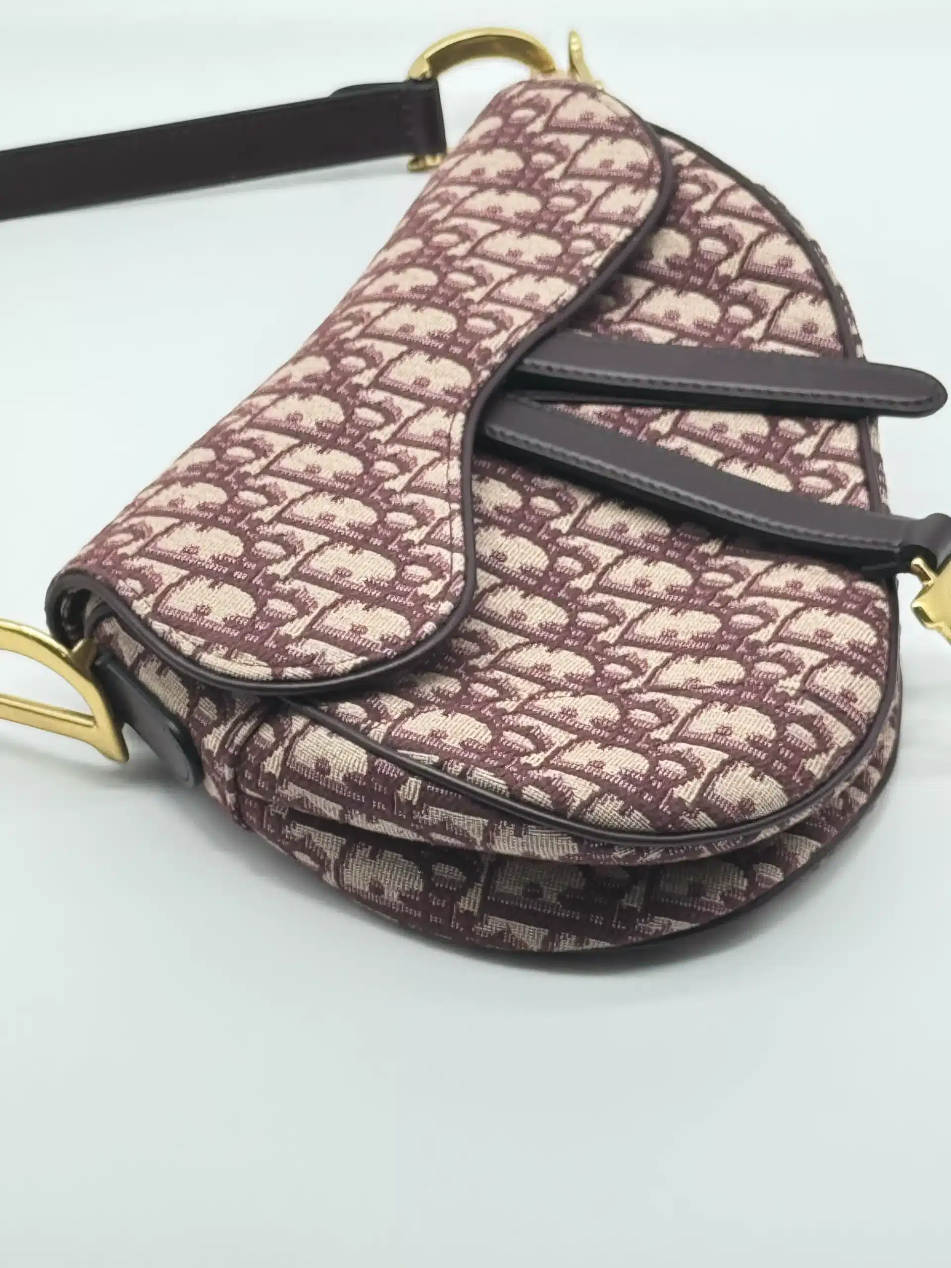 Pre-owned Christian Dior Canvas Shoulder Bags Oblique Saddle Bag Burgundy