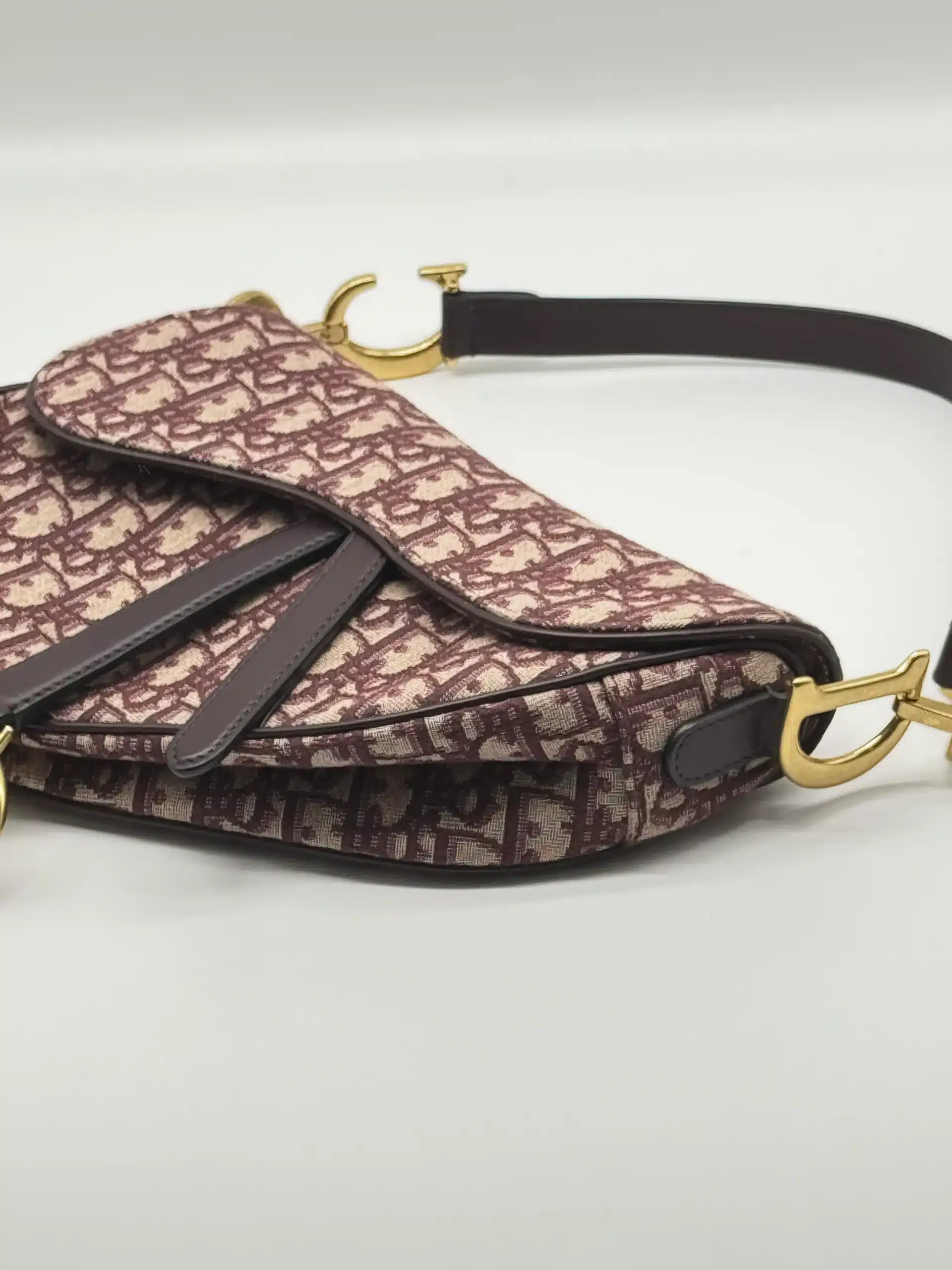 Pre-owned Christian Dior Canvas Shoulder Bags Oblique Saddle Bag Burgundy