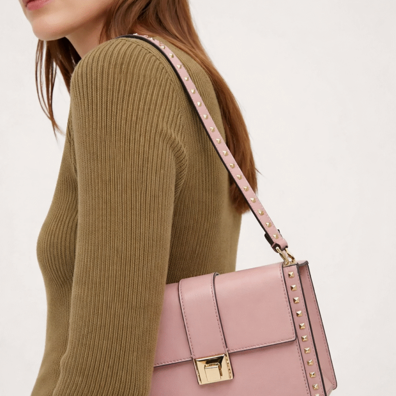 Pre Owned Valentino Garavani Pink Studded Single Shoulder Bag