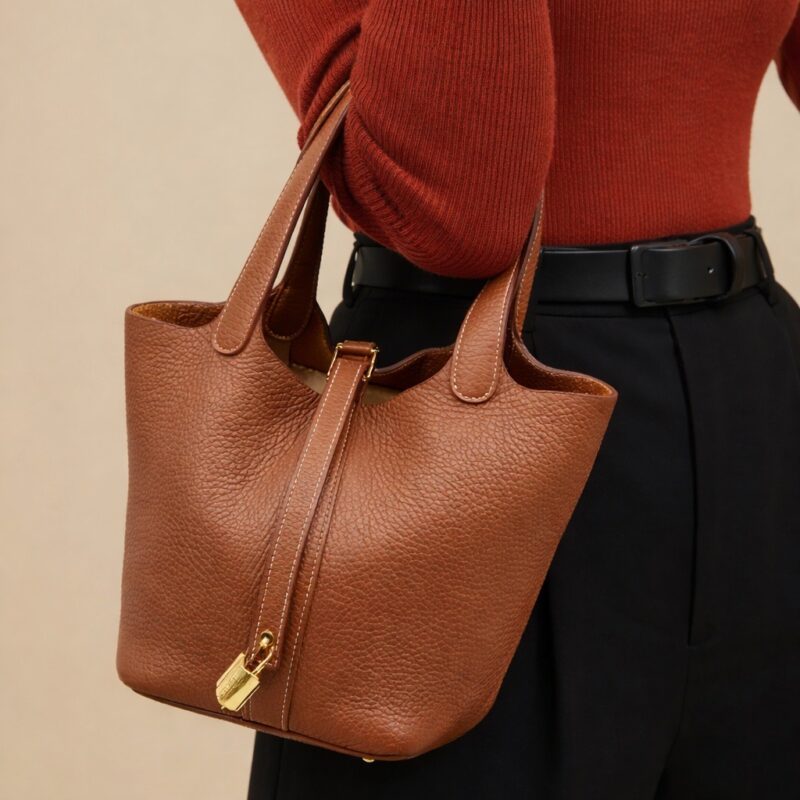 Pre Owned HERMES Picotin Lock PM 18 Gold color and Taurillon Clemence Leather