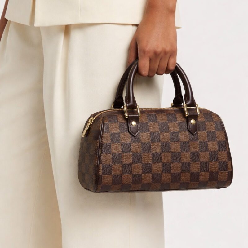 Pre Owned Mini Riberia Damier Ebene Top Handle Bag w/Damier Ebene Strap