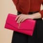 Pre Owned Saint Laurent Classic Monogram Long Clutch in Pink grained de poudre leather.
