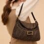 Pre Owned FENDI Zucca Momma Baguette w/Gold Hardware
