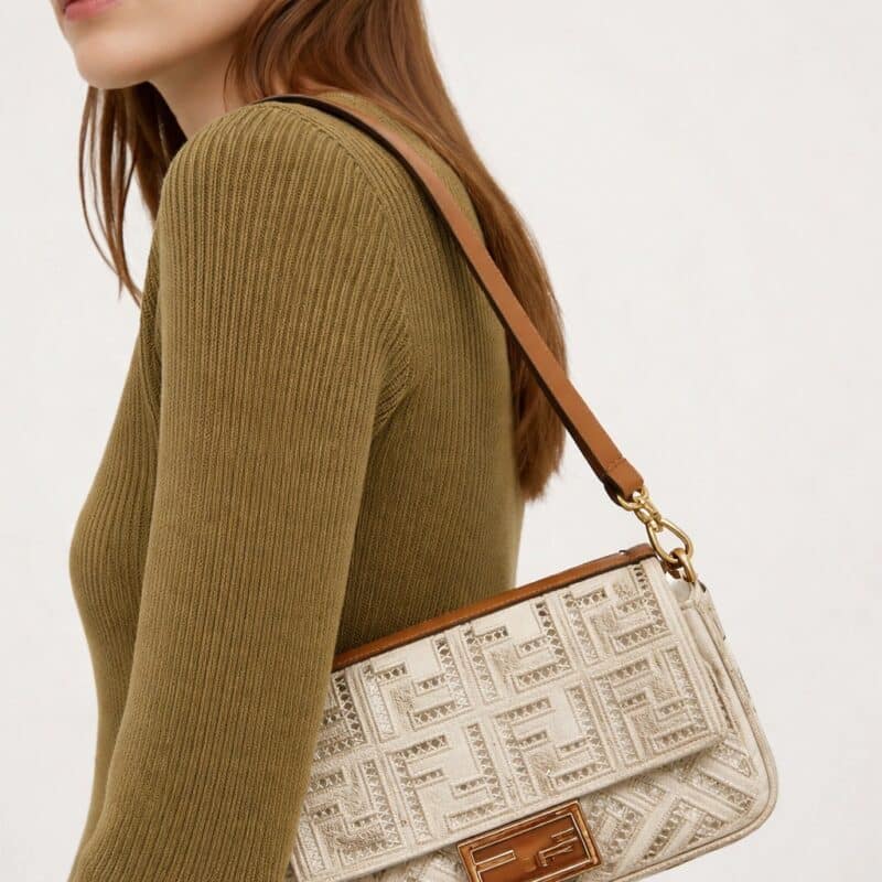 Pre Owned FENDI FF Openwork Embroidered Baguette
