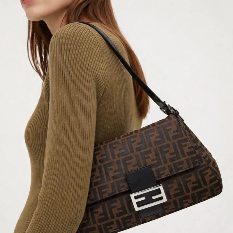 Pre Owned FENDI Zucca FF Momma Baguette Shoulder Bag