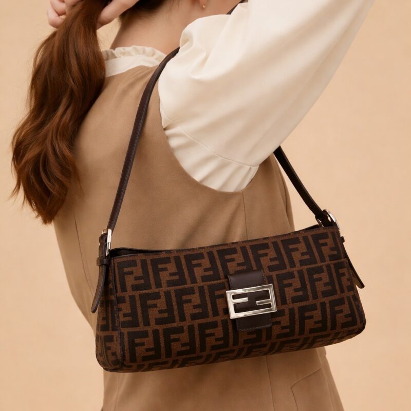 Pre Owned FENDI Zucca FF Momma Baguette Shoulder Bag