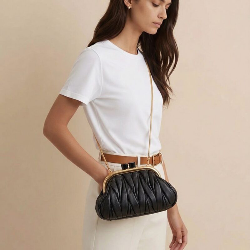 Pre Owned MIU MIU Belle Black Nappa Gold Metal Frame Matelassé Clutch Bag