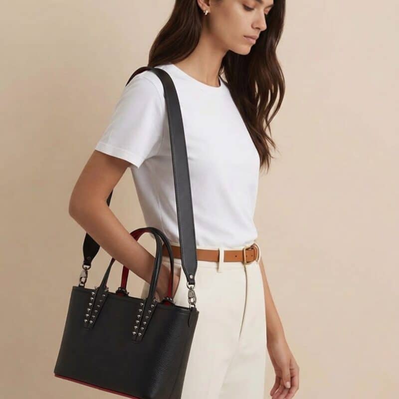 Pre Owned CHRISTIAN LOUBOUTIN Cabata Mini Tote bag in grained black calf leather